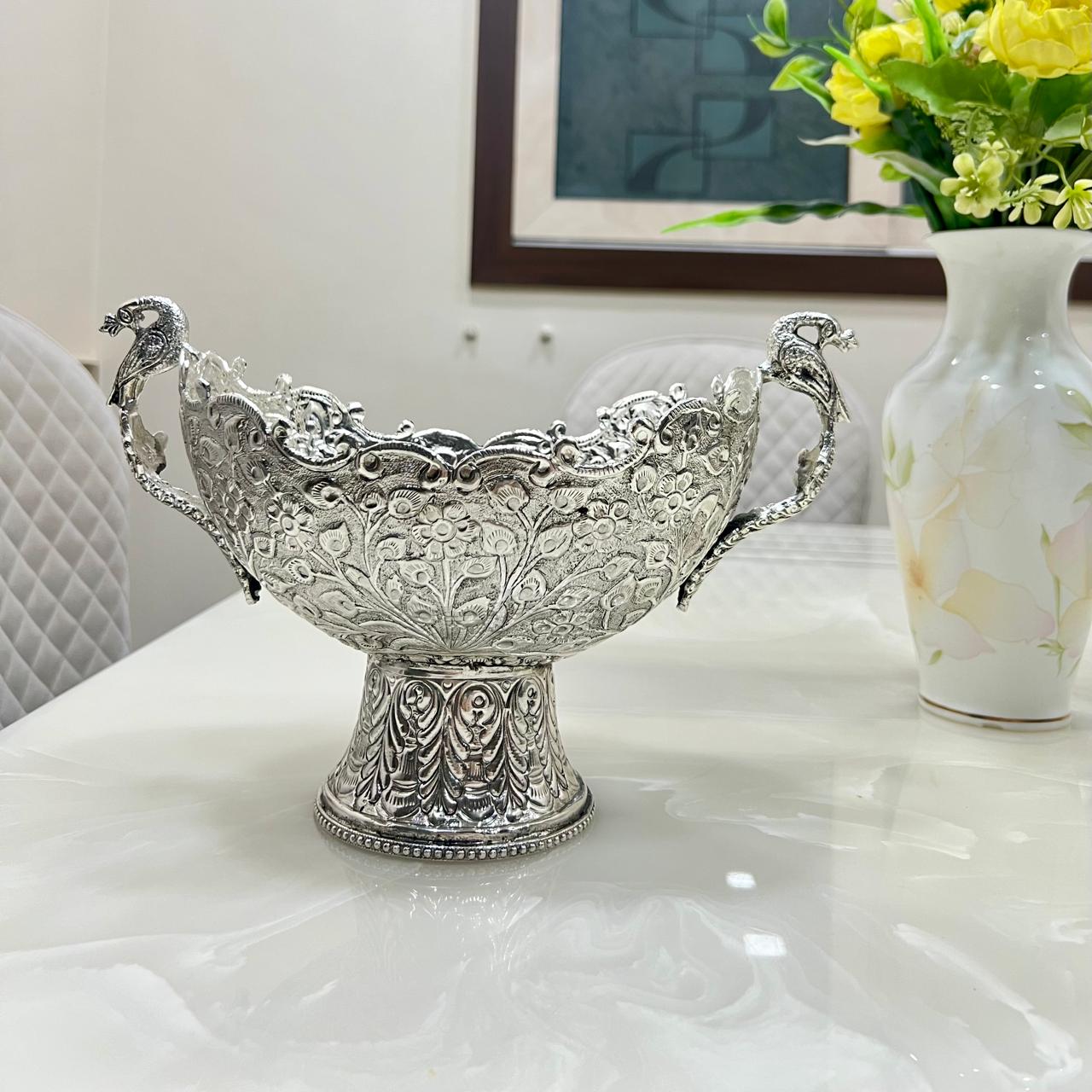 Pure German silver hand engraved big size fruit bowl/urli