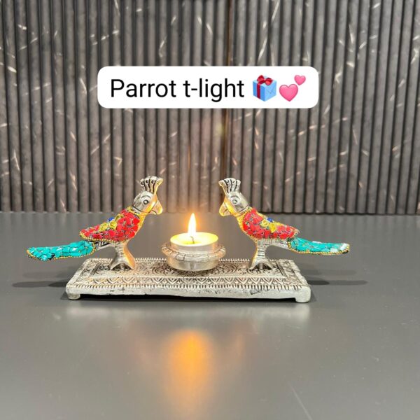 German silver hand engraved parrot t-light stone work