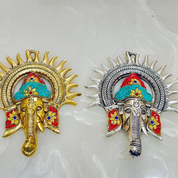 German silver surya ganesha with stone work