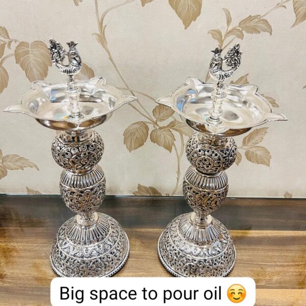 German silver hand engraved Peacock samai pair