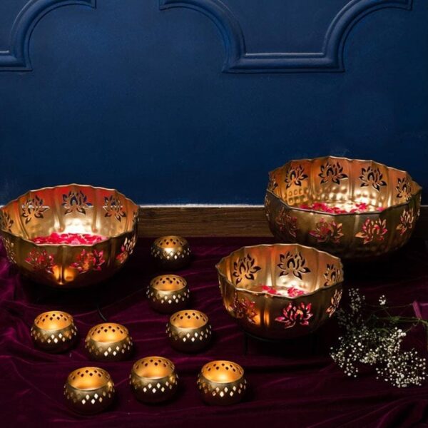 Three Metal Urli with Stand