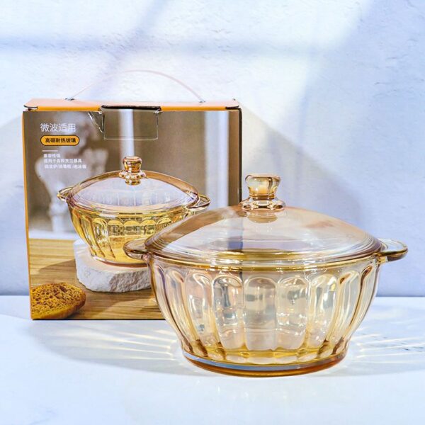 Microwave safe ribbed design with lid coloured glass bowl