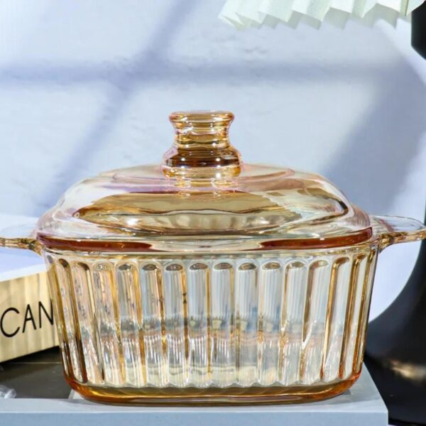 Microwave safe ribbed design with lid coloured glass bowl