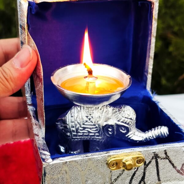 German silver daily use elephant diya
