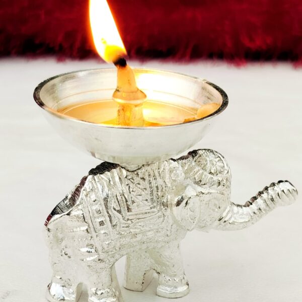 German silver daily use elephant diya