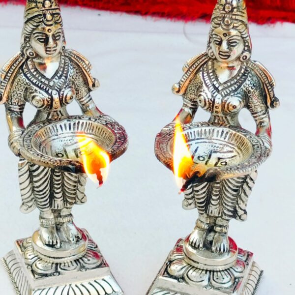 Antique German silver big size Lady diya pair