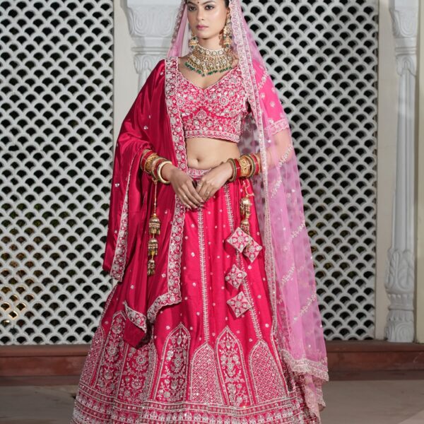 Semi- Stitch Rani Pink Silk Bridal Lehenga Choli