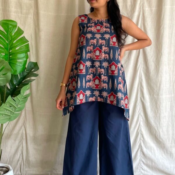 Blue Printed Co ord set with Palazzo
