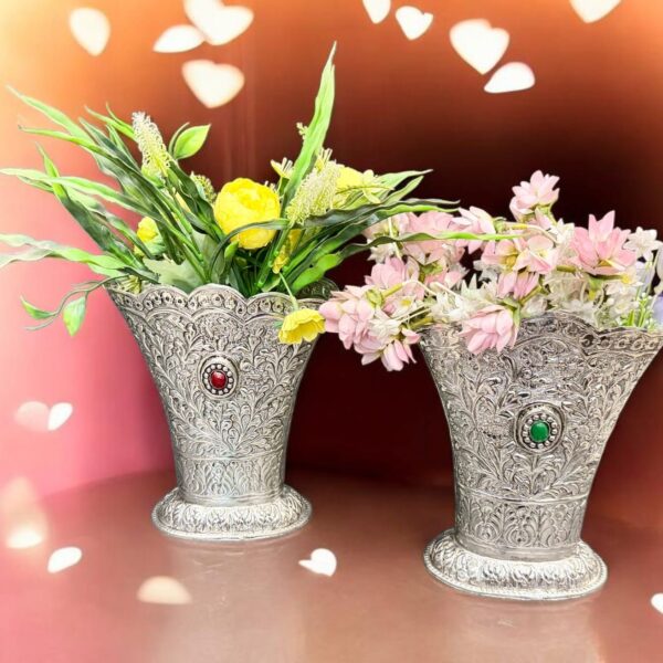 Pure German silver hand engraved flower vases