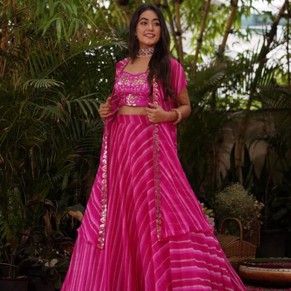 Pink Premium Georgette Embellished With Digital Print