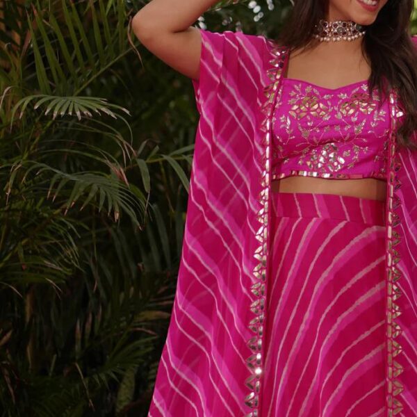 Pink Premium Georgette Embellished With Digital Print