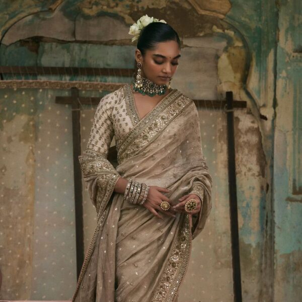 Premium Gold Crush Saree Embellished With Sequins