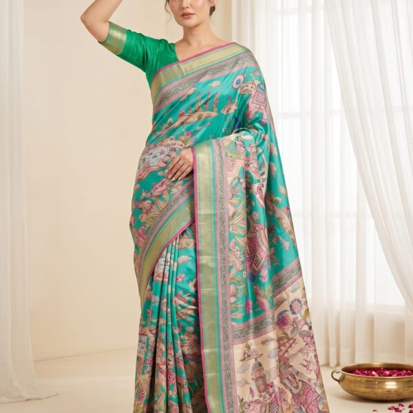 Manipuri Silk Sarees with Madhubani figure prints