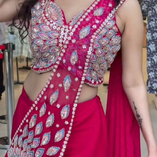 Pink Ready to Wear Saree Georgette based