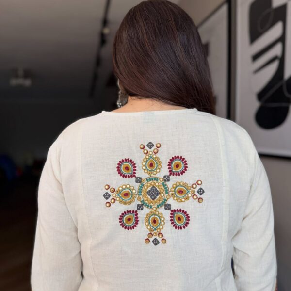 Ivory Kurta pant set Embroidery office wear kurta