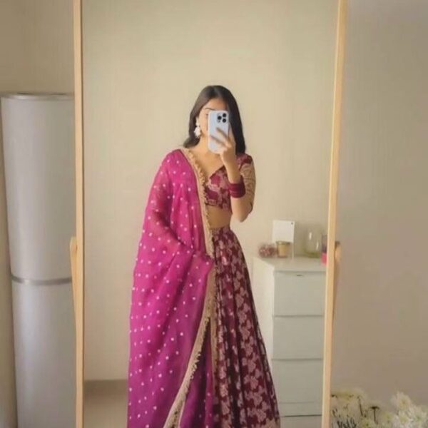 Violet Jacquard Lehenga Work Choli