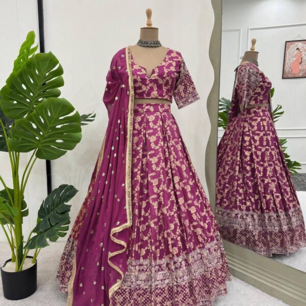 Violet Jacquard Lehenga Work Choli