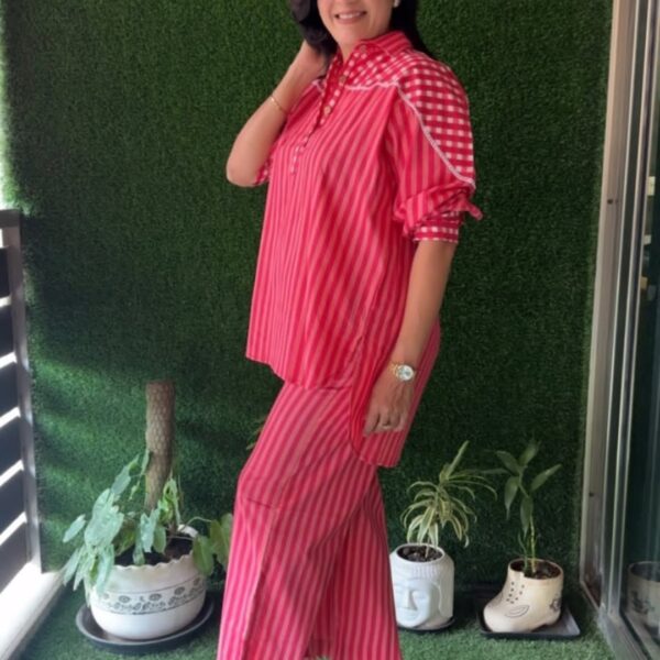 Pink Striped Co Ord Set with Palazzo