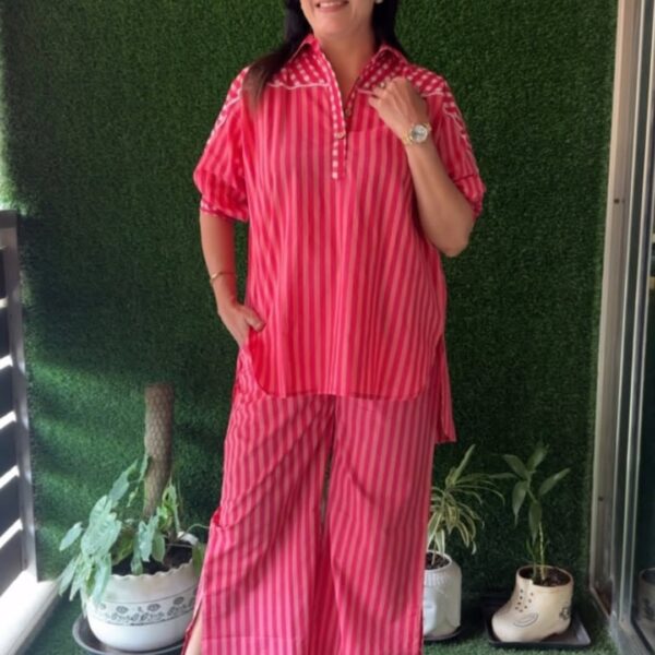 Pink Striped Co Ord Set with Palazzo