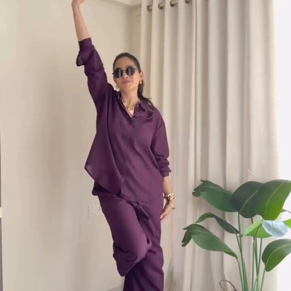 Woven cotton Slub co-ord set in very stylish sleeve