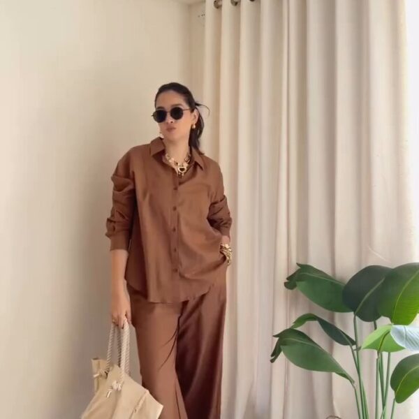 Woven cotton Slub co-ord set in very stylish sleeve