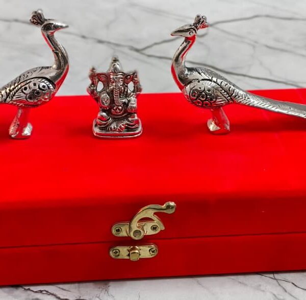 Antique German Silver peacock set with ganesha