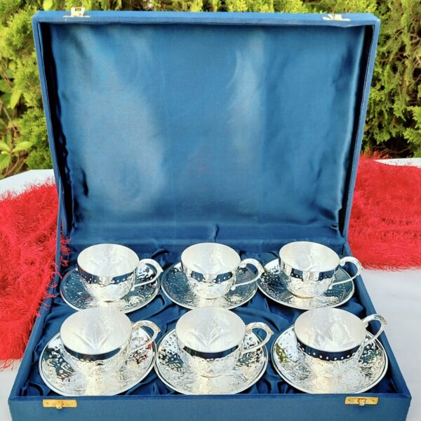 German silver nakkashi work 6 piece Tea Cup Saucer set