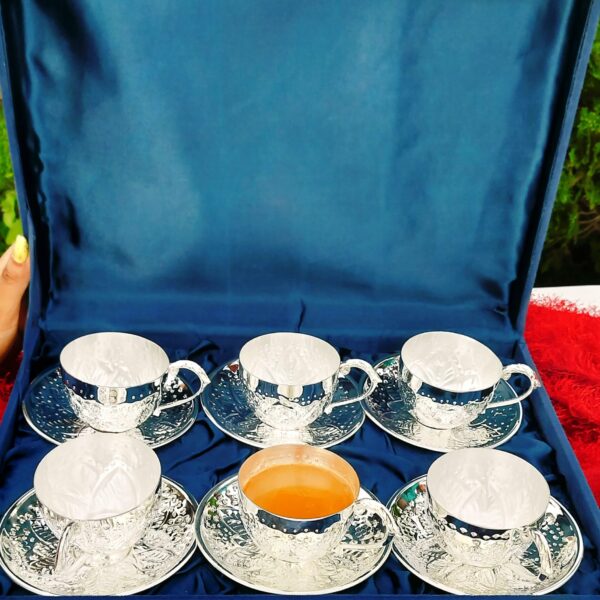German silver nakkashi work 6 piece Tea Cup Saucer set