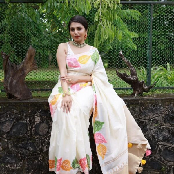 Soft silk multicolour saree leaf woven design