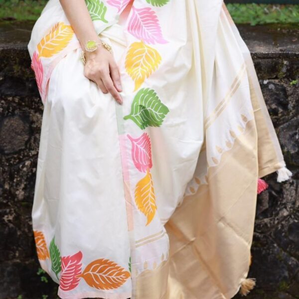 Soft silk multicolour saree leaf woven design