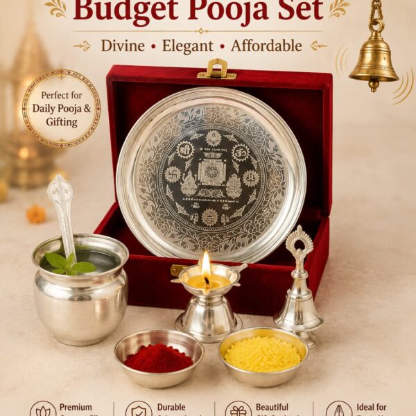 German silver pooja set with velvet gift box pack