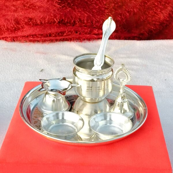 German silver pooja set with velvet gift box pack
