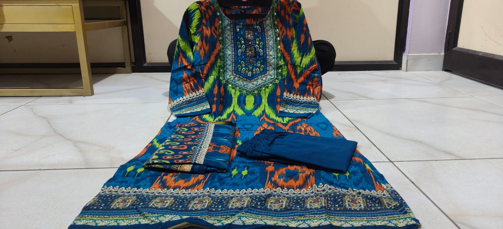 Ethnic Heavy Cotton Sequence Work Kurti with Pant - Image 6