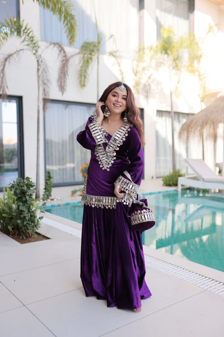 Velvet Mirror work Designer suit Set - Image 5