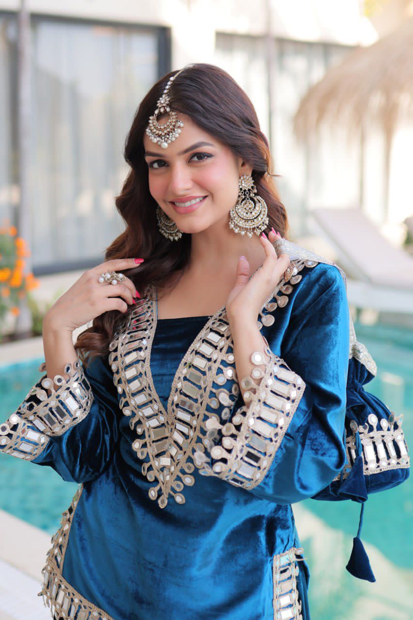 Velvet Mirror work Designer suit Set