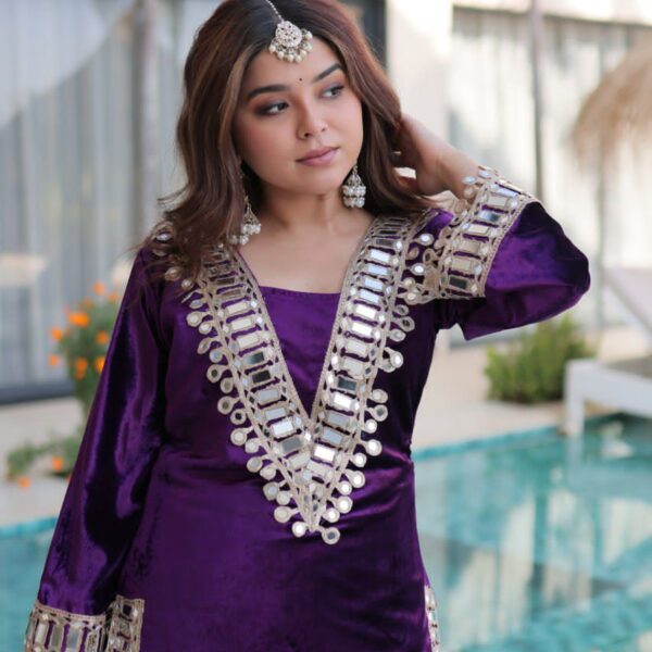 Velvet Mirror work Designer suit Set