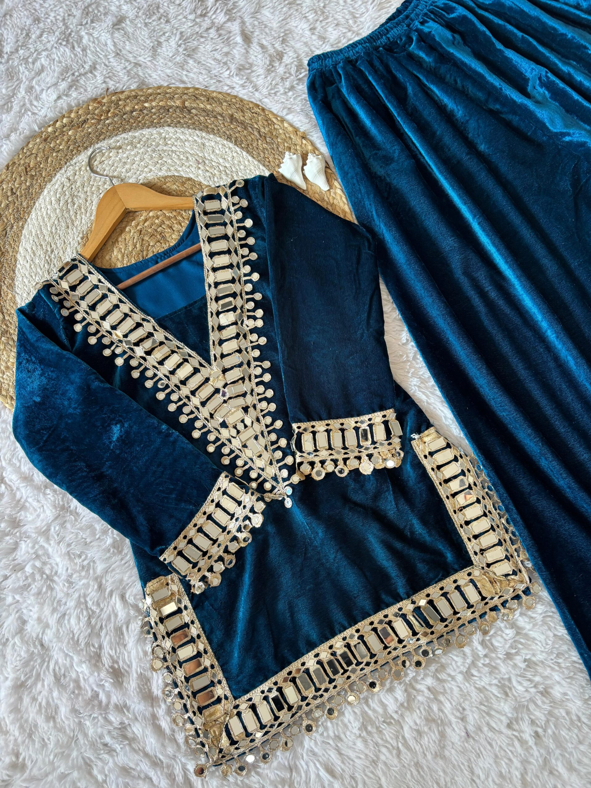 Velvet Mirror work Designer suit Set - Image 4