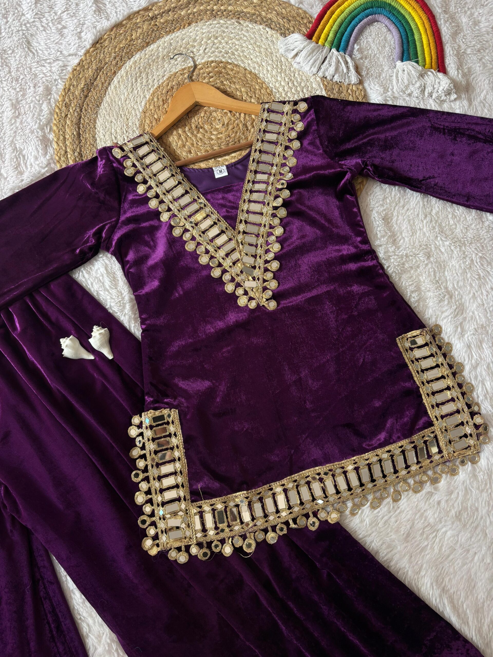 Velvet Mirror work Designer suit Set - Image 3