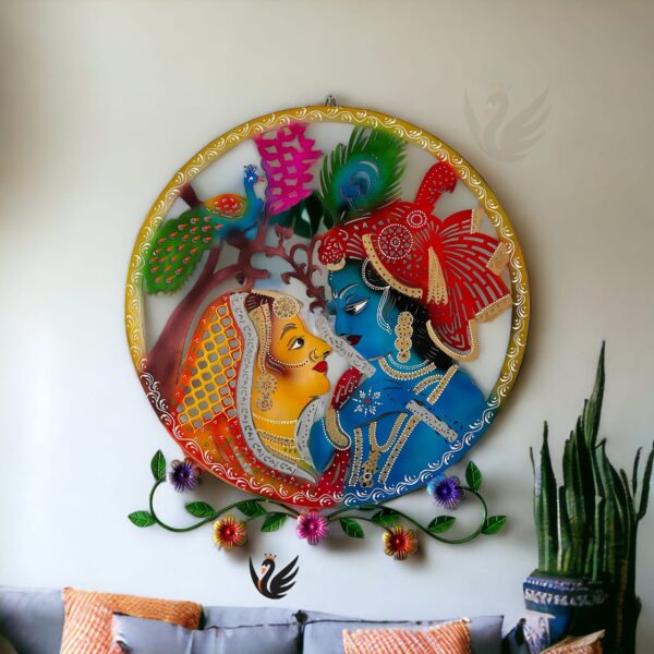 Radha Krishna round flower frame wall decor