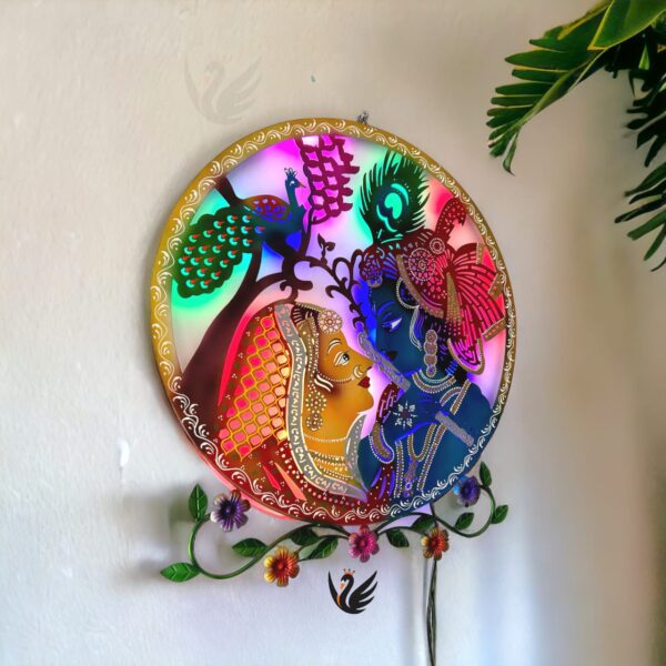 Radha Krishna round flower frame wall decor