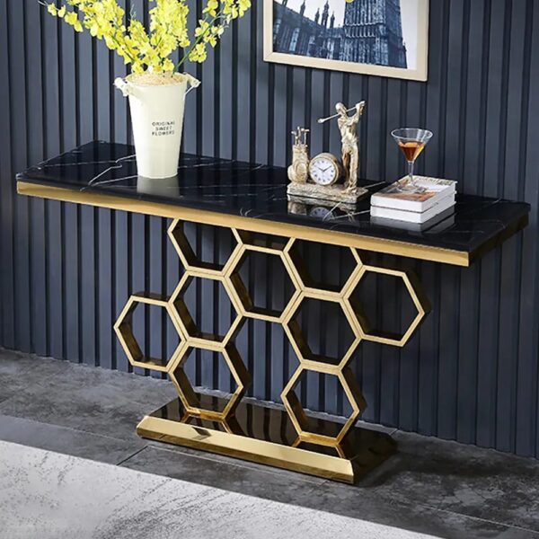 Pentagon Shaped Stainless Steel Console Table