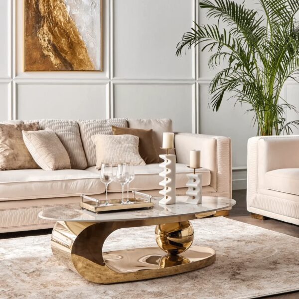 Rose Gold Oval Shaped Stainless Steel Centre Table
