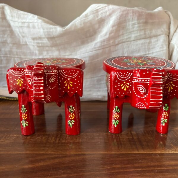 Hand-painted Wooden Elephant Stool 2 pc