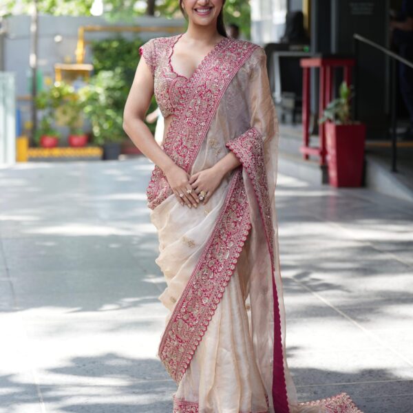 White Soft Zipsy Silk Saree with Dori Work