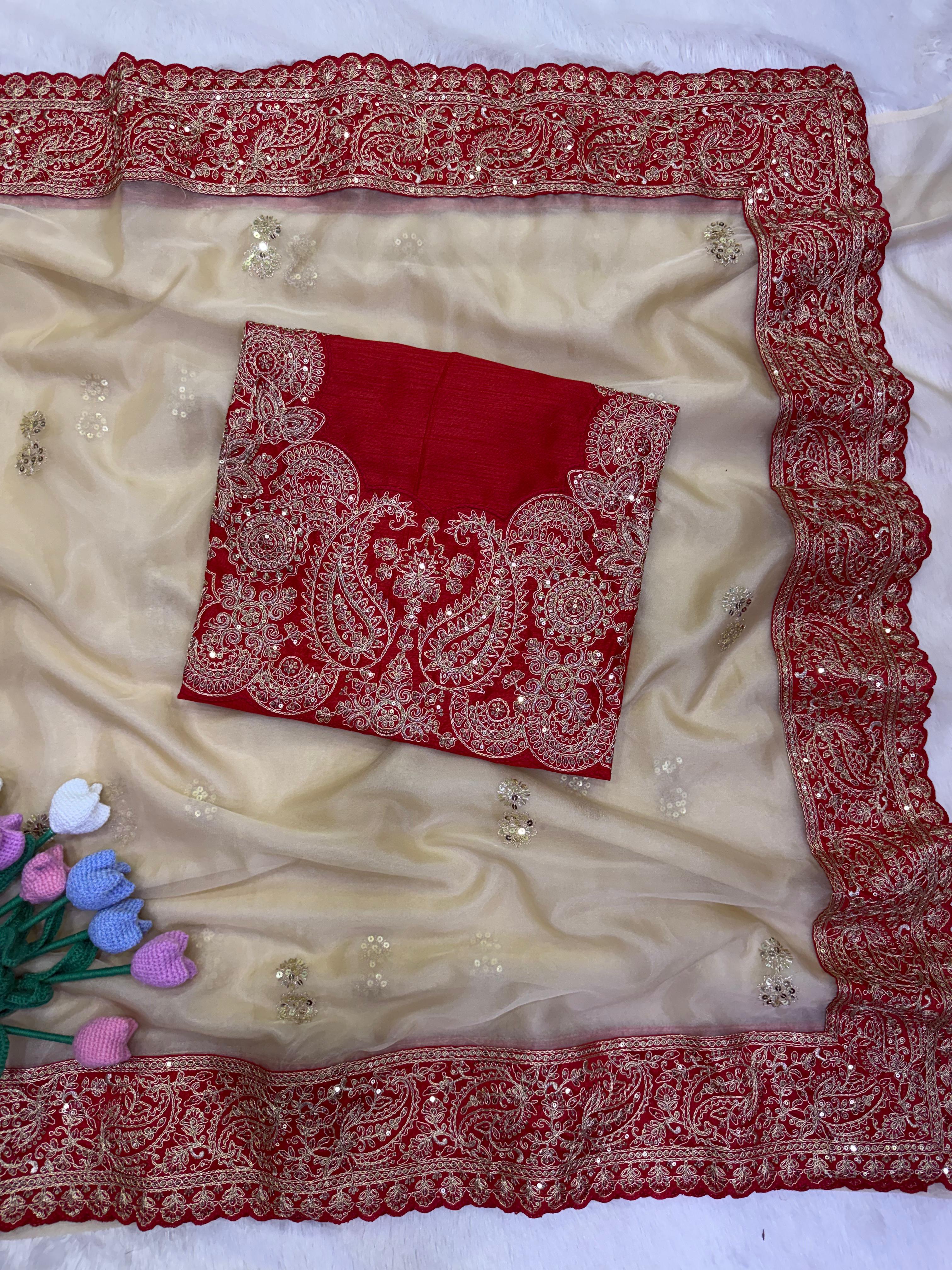 White Soft Zipsy Silk Saree with Dori Work