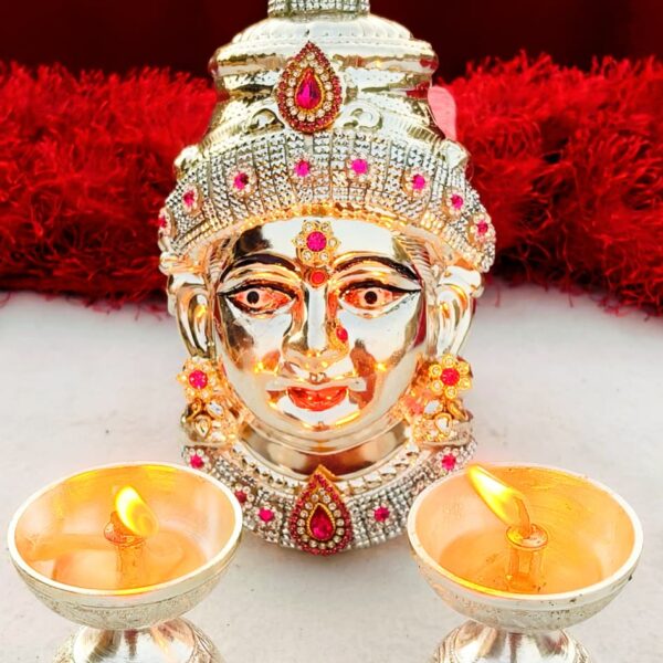 German silver laxmi face with 2 akhand diya