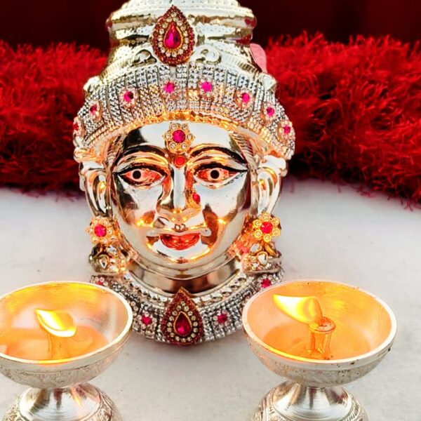 German silver laxmi face with 2 akhand diya