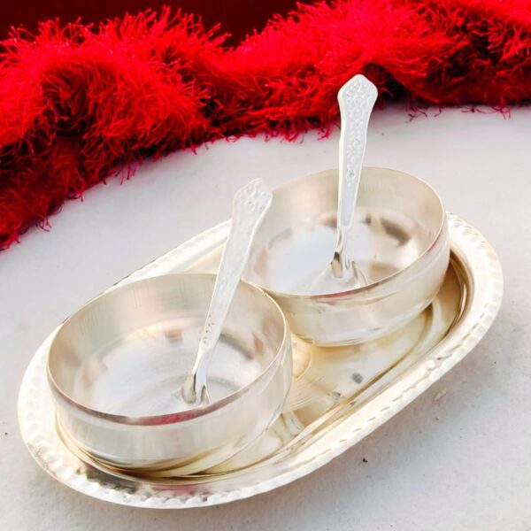 German silver 2 bowl with 2 spoon & tray set