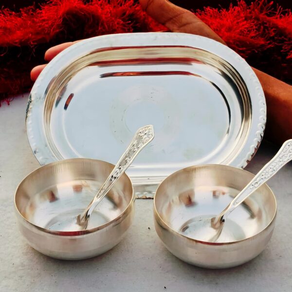German silver 2 bowl with 2 spoon & tray set