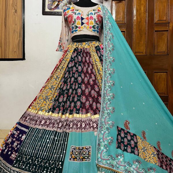 Sky Blue Printed Lehenga Choli with Work